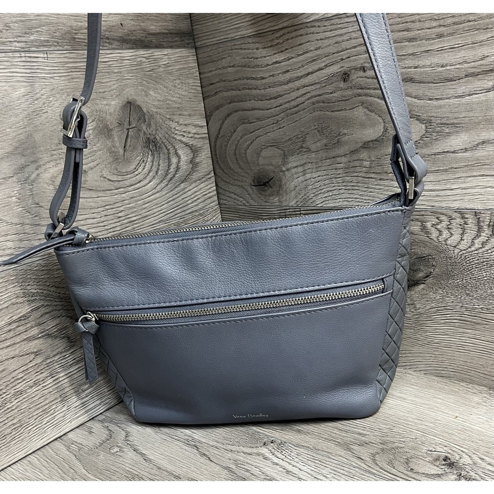 Grey Leather Shoulder Bag With Adjustable Strap By Vera Bradley